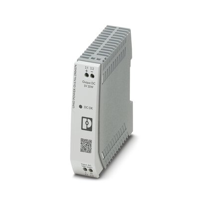 Phoenix Contact Switching Power Supply; UNO-PS/1AC/ 5DC/ 25W; 5VDC OUT; 5A; 85-264VAC IN; Single Phase; DIN Rail Mount; Plastic; Screw Connection